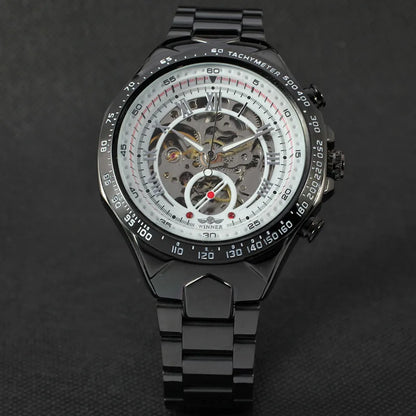 WINNER Men Gold Watches Automatic Mechanical Watch Male Skeleton Wristwatch Stainless Steel Band Luxury Brand Sports Design