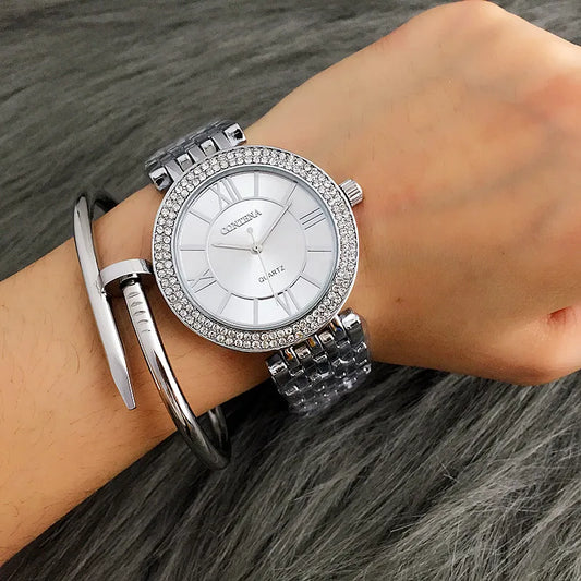 CONTENA Women's Watches Fashion Rhinestone Ladies Watch Top Brand Luxury Silver Watch Women Watches Full Steel Clock reloj mujer