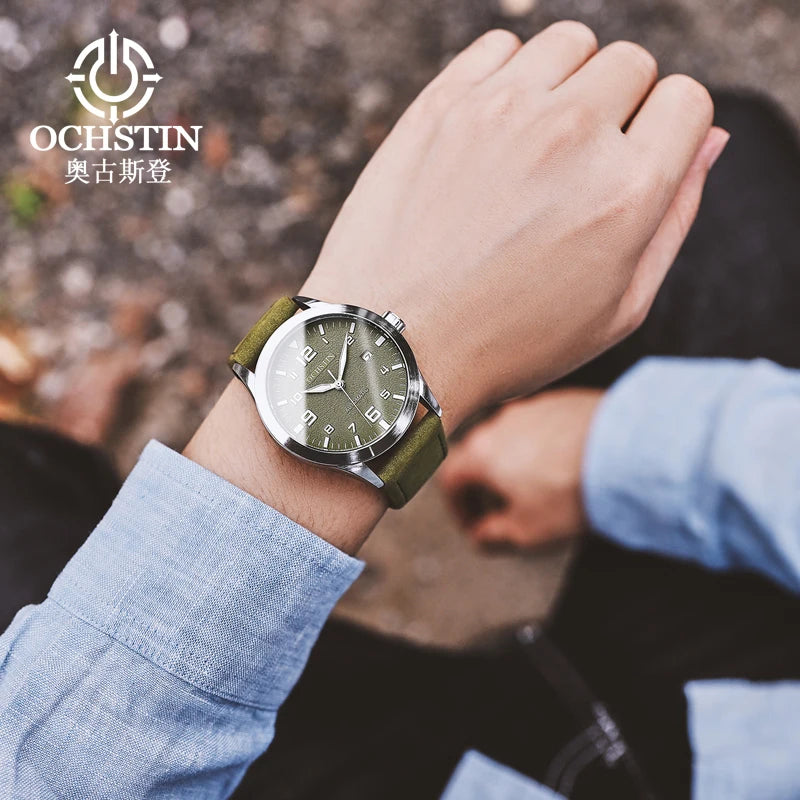 OCHSTIN Man Mechanical Pilot Wrist Watches Luxury Self Wind Leather Mechanic Male Clock Auto Date Relogio Masculino Gift for Men