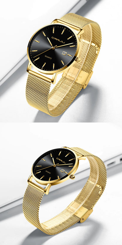 reloj hombre CRRJU Top Brand Luxury Blue Waterproof Watches Slim Stylish Date Casual Quartz Watch Men Sports Mesh Strap Clock