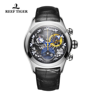 Reef Tiger New Designer Top Brand Luxury Fashion Watches for Women Steel Skeleton Watches Blue Strap Sport Watches RGA7181