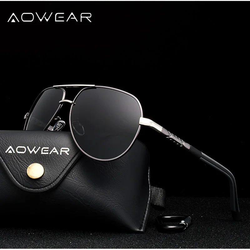 AOWEAR Ochelari de soare polarizați pentru aviație pentru bărbați, din aluminiu, pentru șofat, ochelari de soare pentru bărbați, de marcă, de designer, accesorii retro pentru ochelari, gafas