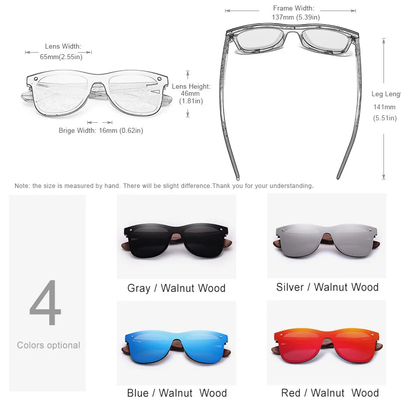 KINGSEVEN Ochelari de soare de lux din lemn de nuc, polarizați, din lemn, de marcă, de designer, fără ramă, cu lentile oglindite, pătrați, pentru femei/bărbați