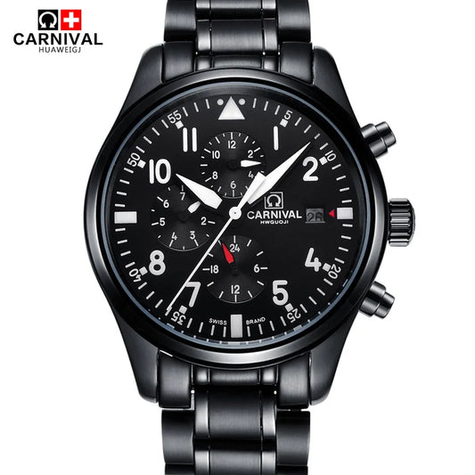 CARNIVAL High Quality Sport Watch 100m Waterproof Swimming Automatic Watch Men 24 Hours Calendar HD Luminous Mechanical Watches