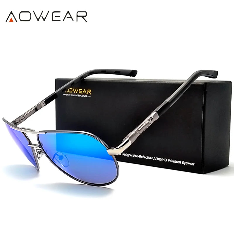 AOWEAR Ochelari de soare polarizați pentru aviație pentru bărbați, din aluminiu, pentru șofat, ochelari de soare pentru bărbați, de marcă, de designer, accesorii retro pentru ochelari, gafas