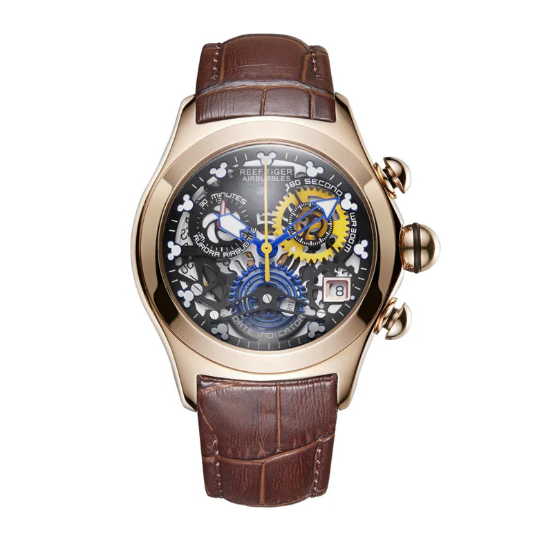 Reef Tiger New Designer Top Brand Luxury Fashion Watches for Women Steel Skeleton Watches Blue Strap Sport Watches RGA7181
