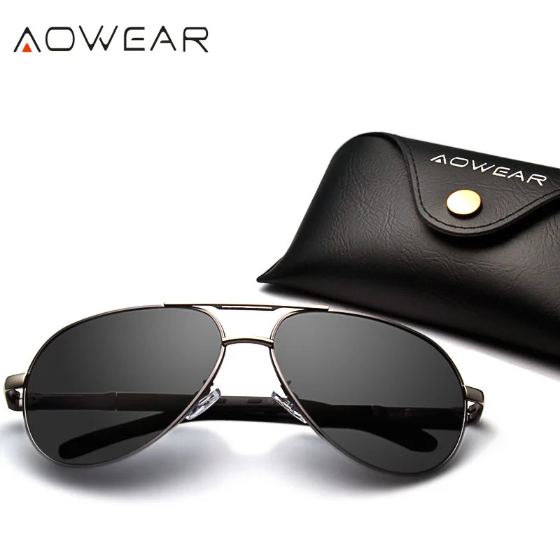 AOWEAR Ochelari de soare polarizați pentru aviație pentru bărbați, din aluminiu, pentru șofat, ochelari de soare pentru bărbați, de marcă, de designer, accesorii retro pentru ochelari, gafas