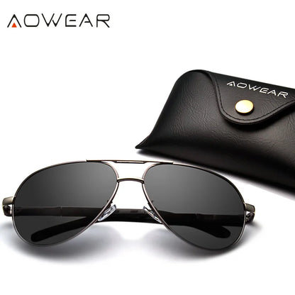 AOWEAR Ochelari de soare polarizați pentru aviație pentru bărbați, din aluminiu, pentru șofat, ochelari de soare pentru bărbați, de marcă, de designer, accesorii retro pentru ochelari, gafas