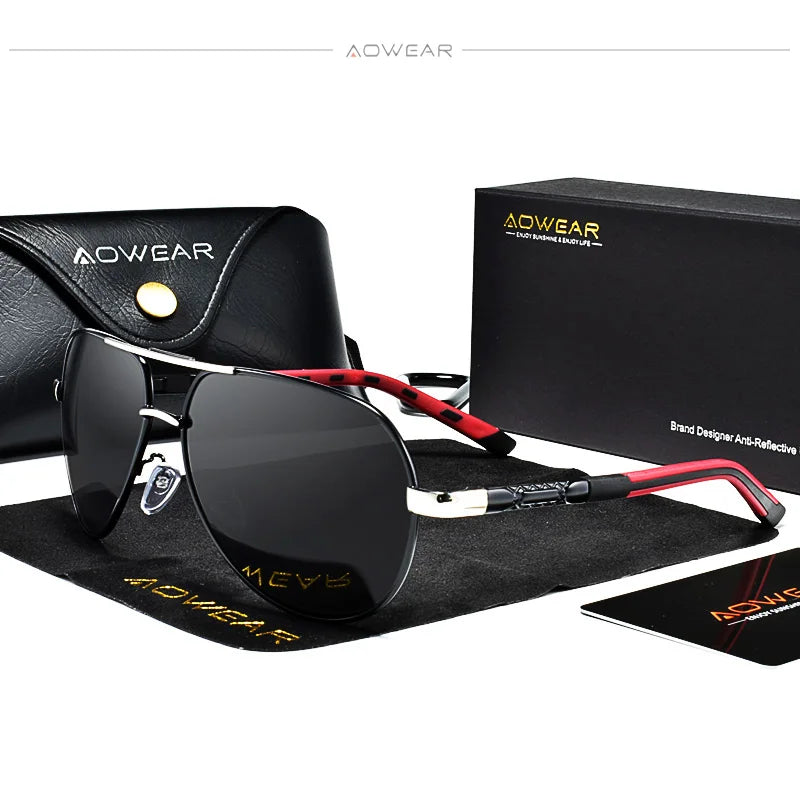 AOWEAR Ochelari de soare polarizați pentru aviație pentru bărbați, din aluminiu, pentru șofat, ochelari de soare pentru bărbați, de marcă, de designer, accesorii retro pentru ochelari, gafas