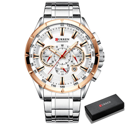 CURREN Business Herren-Armbanduhr, Luxusmarke, Edelstahl-Armbanduhr, Chronograph, Army Military Quarzuhren