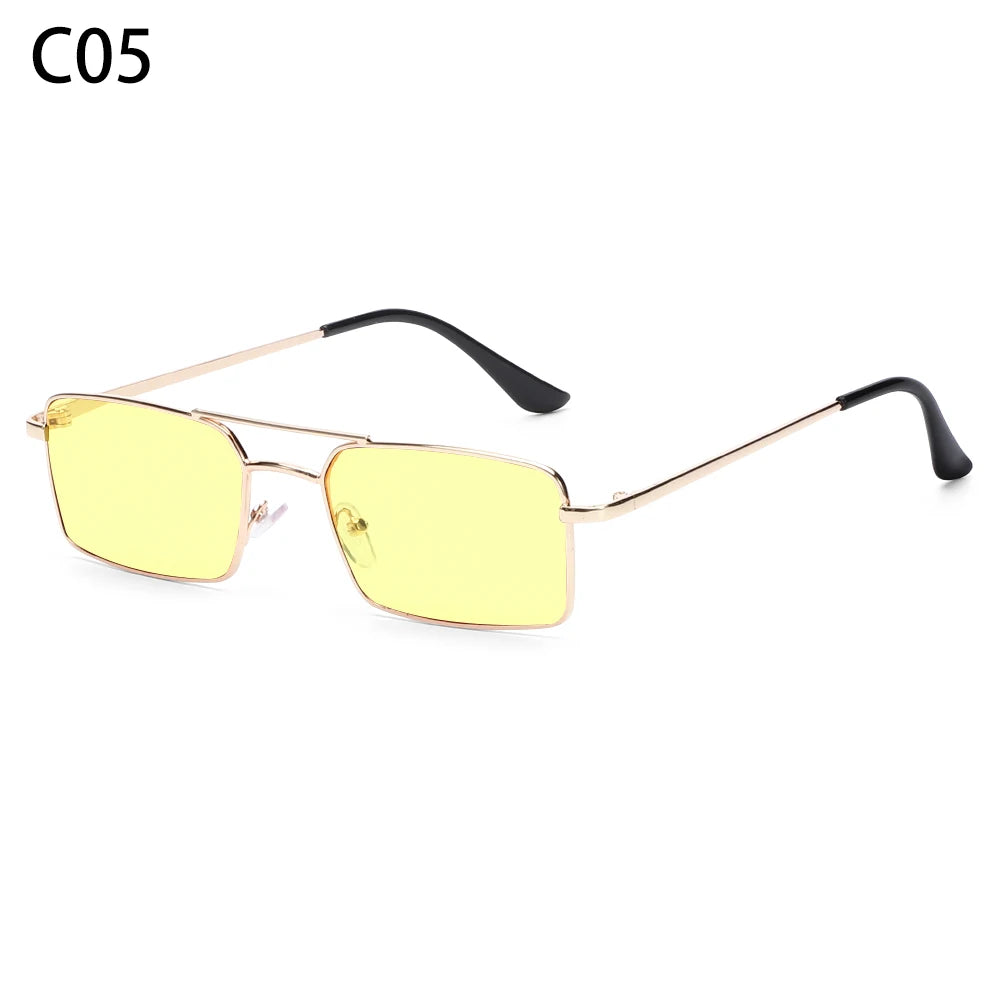1 buc. Ochelari de soare mici, dreptunghiulari, fără ramă, la modă, pentru femei și bărbați, din aliaj metalic, cu lentile de sticlă, stil de călătorie, protecție UV400