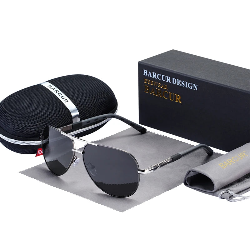 Ochelari de soare vintage din aluminiu BARCUR pentru bărbați, cu strat polarizat, ochelari de soare clasici pentru femei, accesorii de conducere pentru bărbați, ochelari