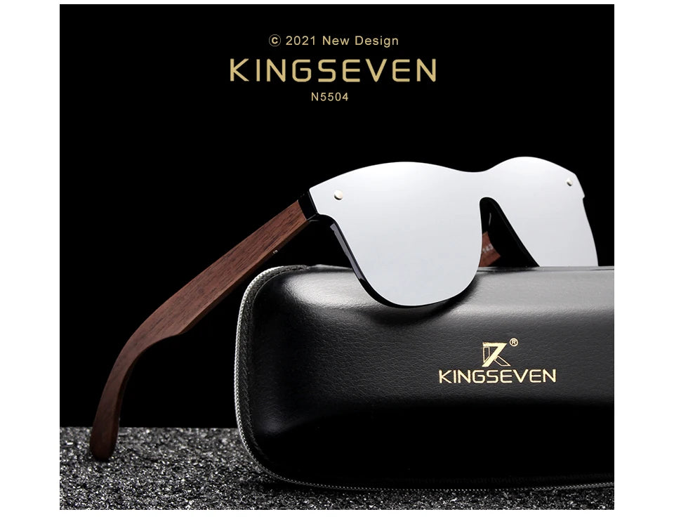 KINGSEVEN Ochelari de soare de lux din lemn de nuc, polarizați, din lemn, de marcă, de designer, fără ramă, cu lentile oglindite, pătrați, pentru femei/bărbați