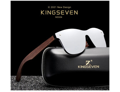KINGSEVEN Ochelari de soare de lux din lemn de nuc, polarizați, din lemn, de marcă, de designer, fără ramă, cu lentile oglindite, pătrați, pentru femei/bărbați
