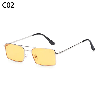 1 buc. Ochelari de soare mici, dreptunghiulari, fără ramă, la modă, pentru femei și bărbați, din aliaj metalic, cu lentile de sticlă, stil de călătorie, protecție UV400