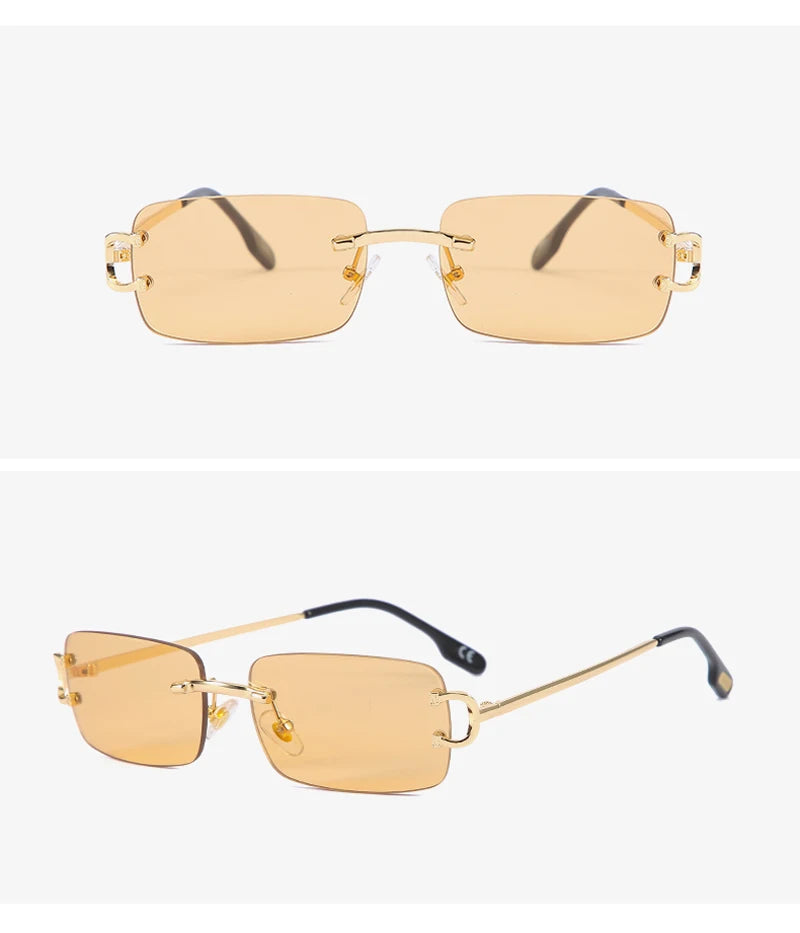 Ochelari de soare retro Kachawoo, dreptunghiulari, fără ramă, pentru bărbați și femei, UV400, mici, la modă, albastru, roz, auriu, metalici, cadouri de ziua de naștere