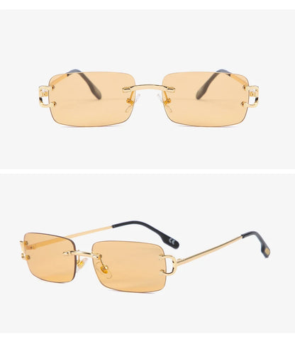 Ochelari de soare retro Kachawoo, dreptunghiulari, fără ramă, pentru bărbați și femei, UV400, mici, la modă, albastru, roz, auriu, metalici, cadouri de ziua de naștere