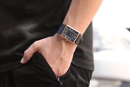 IBSO Ultra-Thin Rectangle Dial Men's Quartz Watch Luxury Business Style Genuine Leather Strap Waterproof New Men WristWatches