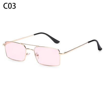 1 buc. Ochelari de soare mici, dreptunghiulari, fără ramă, la modă, pentru femei și bărbați, din aliaj metalic, cu lentile de sticlă, stil de călătorie, protecție UV400