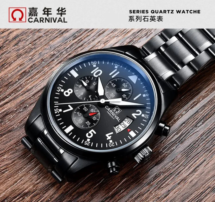 Chronograph luminous military running sport full steel men stopwatch genuine leather strap luxury brand watches sapphire reloj