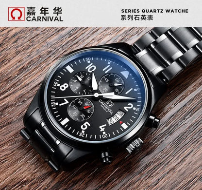Chronograph luminous military running sport full steel men stopwatch genuine leather strap luxury brand watches sapphire reloj