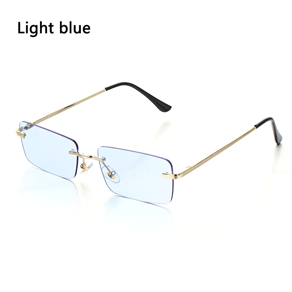 1 buc. Ochelari de soare mici, dreptunghiulari, fără ramă, la modă, pentru femei și bărbați, din aliaj metalic, cu lentile de sticlă, stil de călătorie, protecție UV400