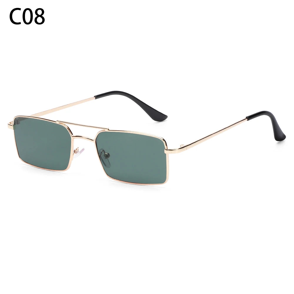 1 buc. Ochelari de soare mici, dreptunghiulari, fără ramă, la modă, pentru femei și bărbați, din aliaj metalic, cu lentile de sticlă, stil de călătorie, protecție UV400