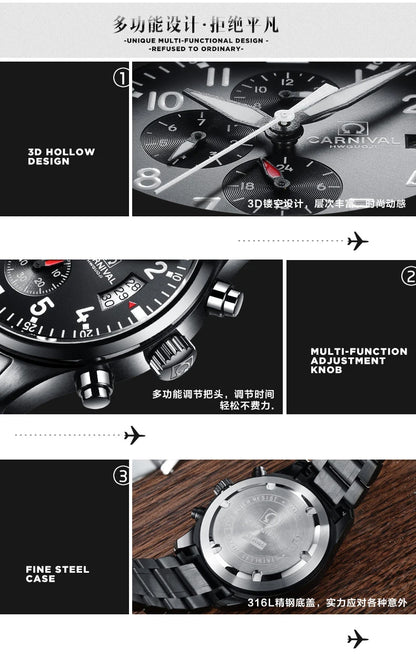 Chronograph luminous military running sport full steel men stopwatch genuine leather strap luxury brand watches sapphire reloj
