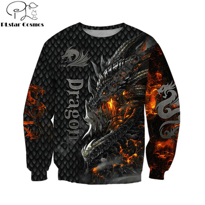 Upea tulilohikäärme 3D -kokopainettu miesten huppari, unisex-hupparit, collegepaita, syksyinen streetwear-rento takki, verryttelyasu KJ749