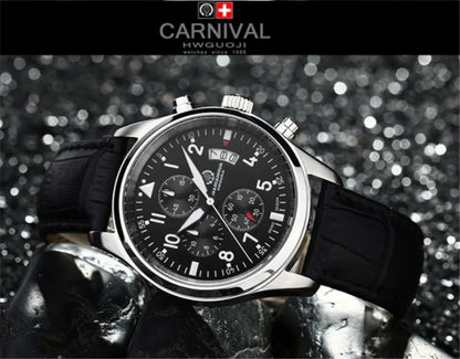 Chronograph luminous military running sport full steel men stopwatch genuine leather strap luxury brand watches sapphire reloj