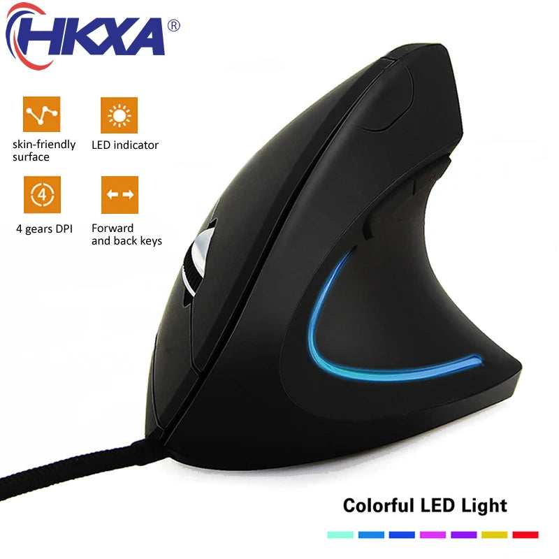 Wired Right Hand Vertical RGB Mouse Ergonomic Gaming Mouse 800 1200 1600 3200DPI USB Optical Wrist Healthy Mouse for PC Computer