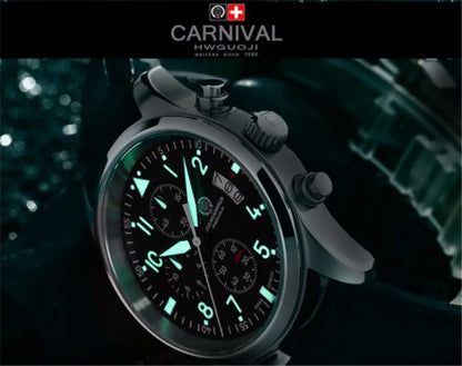 Chronograph luminous military running sport full steel men stopwatch genuine leather strap luxury brand watches sapphire reloj