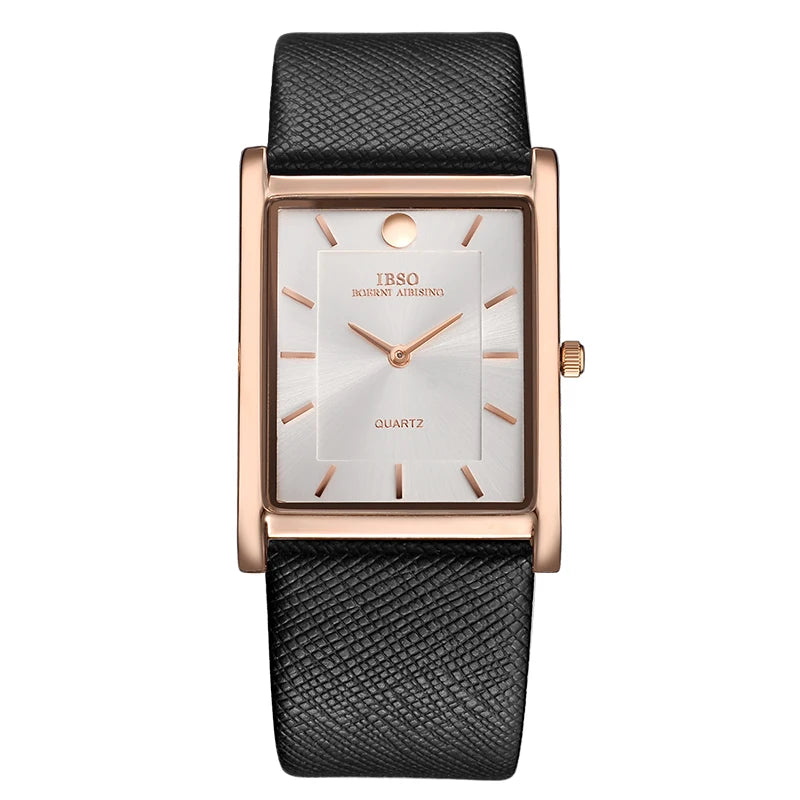IBSO Ultra-Thin Rectangle Dial Men's Quartz Watch Luxury Business Style Genuine Leather Strap Waterproof New Men WristWatches