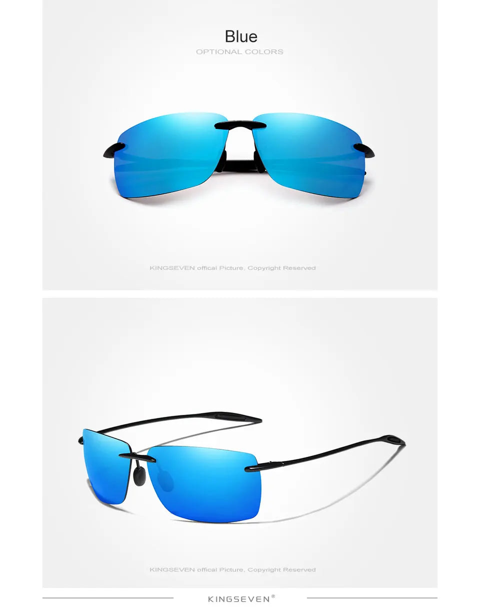 KINGSEVEN TR90 Ochelari de soare fără ramă pentru bărbați Ochelari de soare ultralegeri, pătrați, fără ramă, pentru femei, de marcă, cu lentile oglindă