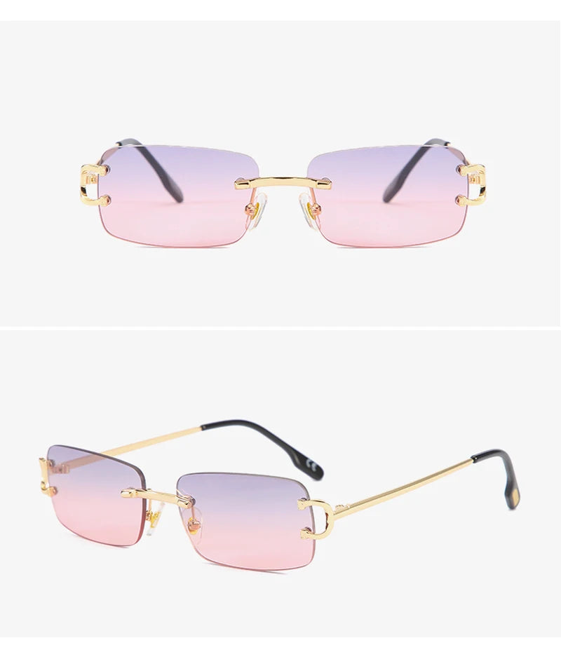 Ochelari de soare retro Kachawoo, dreptunghiulari, fără ramă, pentru bărbați și femei, UV400, mici, la modă, albastru, roz, auriu, metalici, cadouri de ziua de naștere