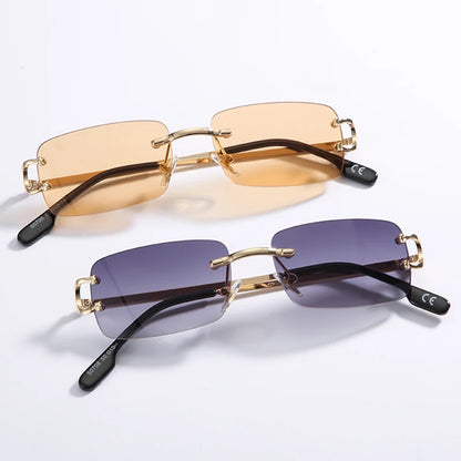 Ochelari de soare retro Kachawoo, dreptunghiulari, fără ramă, pentru bărbați și femei, UV400, mici, la modă, albastru, roz, auriu, metalici, cadouri de ziua de naștere