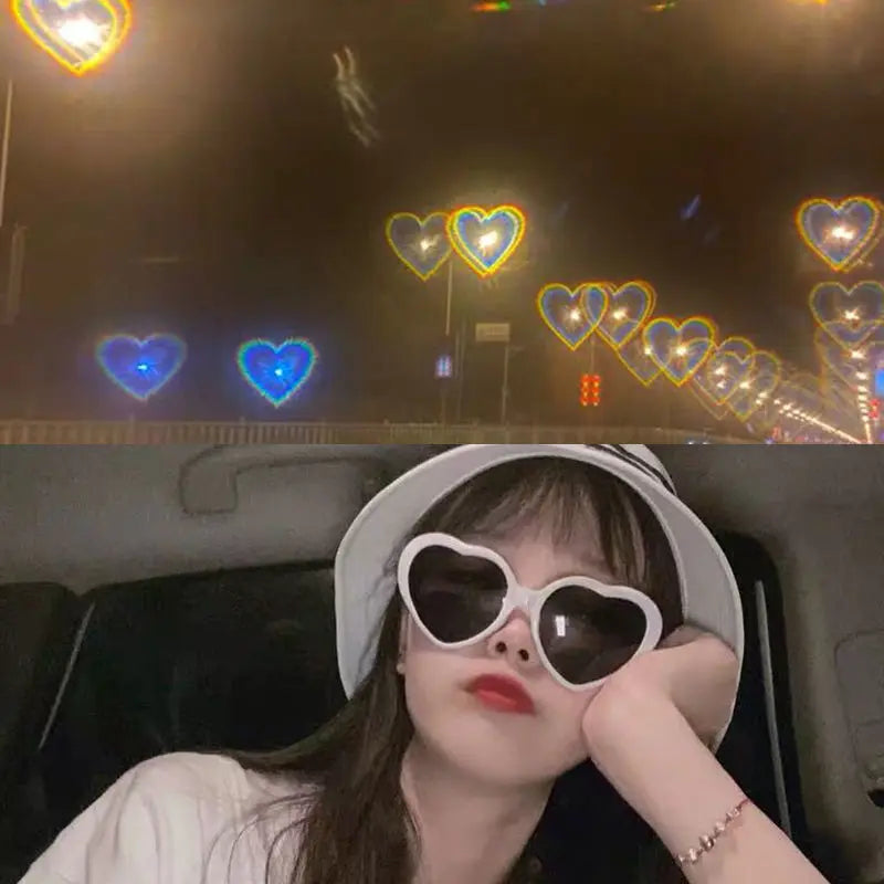 Ochelari cu efecte în formă de inimă – luminile se transformă în formă de inimă noaptea – ochelari cu difracție – ochelari de soare la modă pentru femei