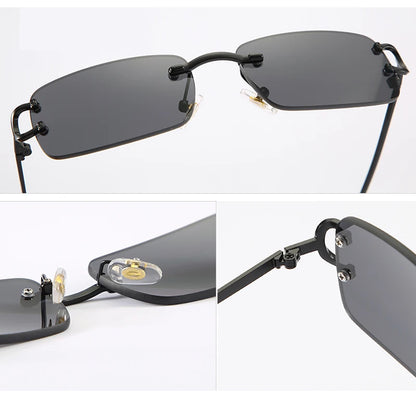 Ochelari de soare retro Kachawoo, dreptunghiulari, fără ramă, pentru bărbați și femei, UV400, mici, la modă, albastru, roz, auriu, metalici, cadouri de ziua de naștere