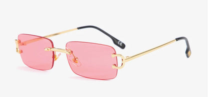 Ochelari de soare retro Kachawoo, dreptunghiulari, fără ramă, pentru bărbați și femei, UV400, mici, la modă, albastru, roz, auriu, metalici, cadouri de ziua de naștere