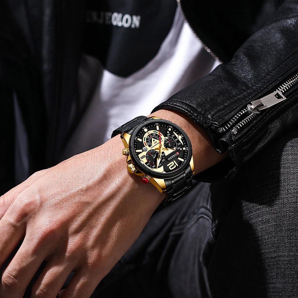Relógio CURREN para Homem, Desportivo, de Quartzo, Cronógrafo, em Aço Inoxidável de Luxo, com Mostrador Luminoso