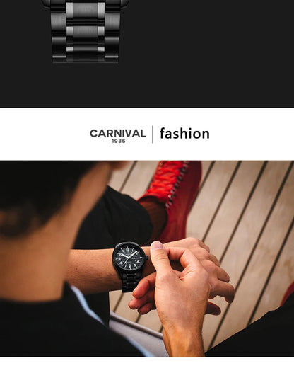 Orologio da uomo CARNIVAL Luxury Brand 8638 al quarzo, lancette luminose, impermeabile, in solido acciaio inossidabile