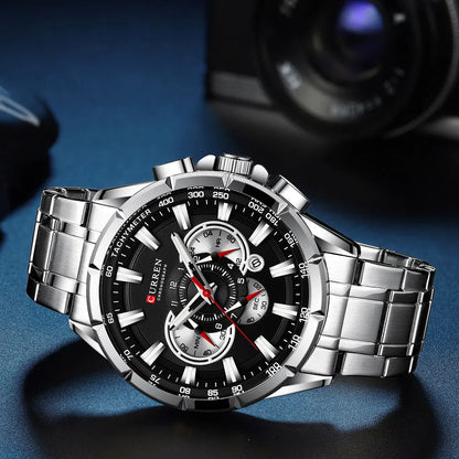 CURREN Business Herren-Armbanduhr, Luxusmarke, Edelstahl-Armbanduhr, Chronograph, Army Military Quarzuhren