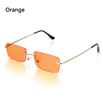 1 buc. Ochelari de soare mici, dreptunghiulari, fără ramă, la modă, pentru femei și bărbați, din aliaj metalic, cu lentile de sticlă, stil de călătorie, protecție UV400