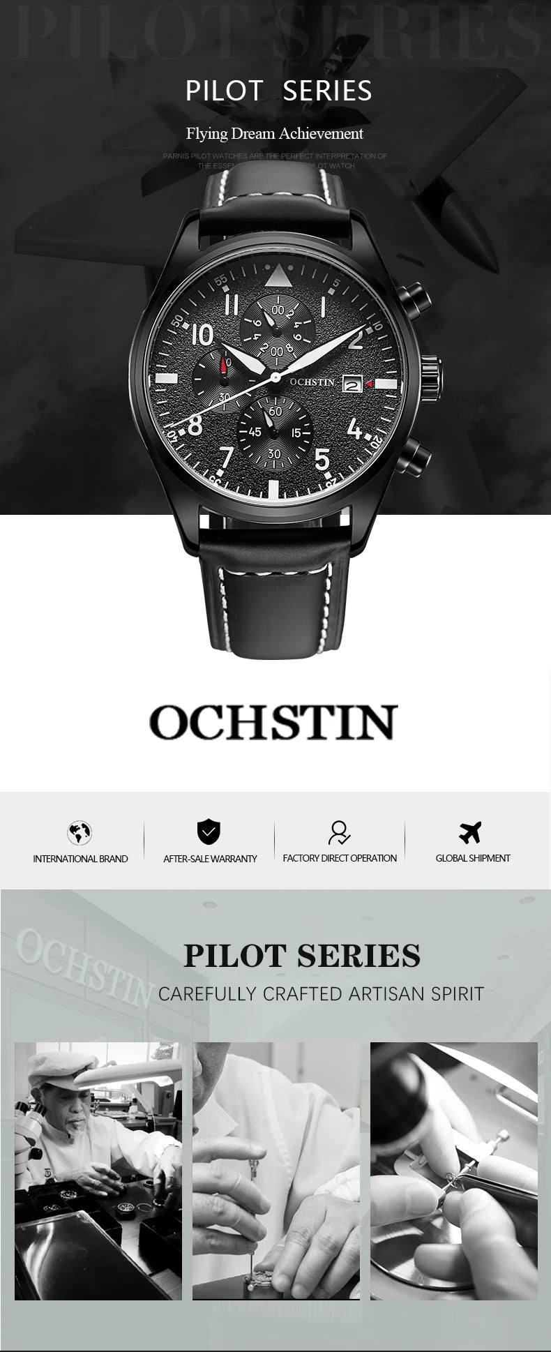 OCHSTIN Mens Watches Quartz Chronograph Men Watch Pilot Sport Male Fashion Wristwatch Top Brand Luxury Leather Waterproof Clock