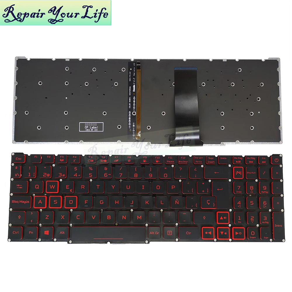 Teclado retroiluminado PT-BR Brasil US RU para Acer Nitro 5 AN515-54 AN515-43 AN517-52 AN517-51 AN517-54 AN715-51 Espanha LA IT TR GR FR