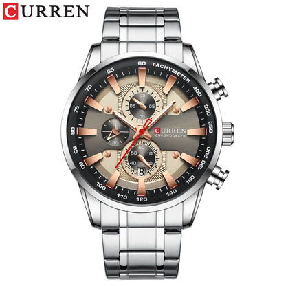 Curren Men's Watch Top Luxury Brand Big Dial Blue Quartz Men Watches Chronograph Sport Wristwatch Man Stainless Steel Date Clock