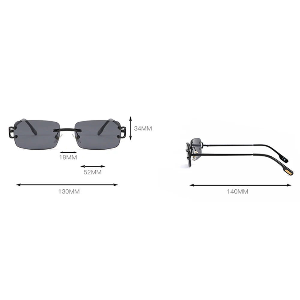 Ochelari de soare retro Kachawoo, dreptunghiulari, fără ramă, pentru bărbați și femei, UV400, mici, la modă, albastru, roz, auriu, metalici, cadouri de ziua de naștere