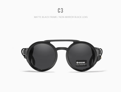 KDEAM Ochelari de soare rotunzi vintage pentru bărbați și femei, din piele, cu design tip „shield” și punte dublă, model KD179