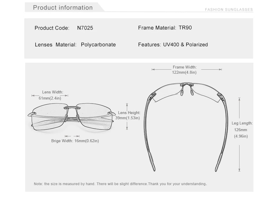 KINGSEVEN TR90 Ochelari de soare fără ramă pentru bărbați Ochelari de soare ultralegeri, pătrați, fără ramă, pentru femei, de marcă, cu lentile oglindă