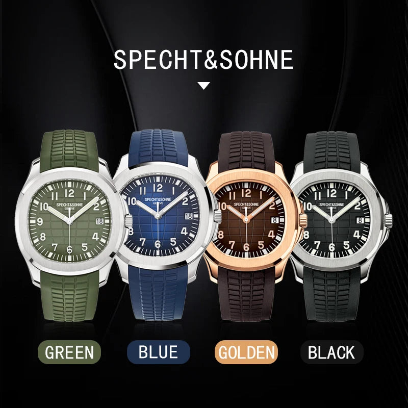 Specht & Söhne Brand Automatic Mechanical Watches Sports Wristwatches Green Sapphire Luminous 50M Waterproof Men's Watch